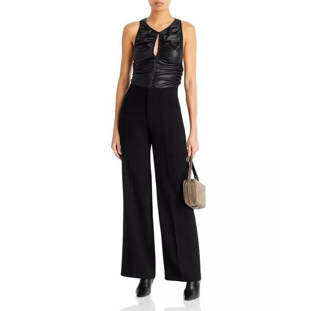 AQUA The New 9-5 Black Wide Leg Pants High Rise Trouser Large Bloomingdale's NWT - Picture 2 of 13